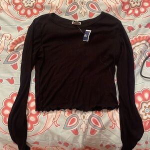 Black Long Sleeve Ribbed Top
